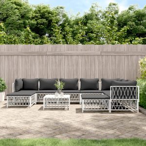 Set Salotto Da Giardino 10 Pz Con Cuscini In Acciaio Bianco