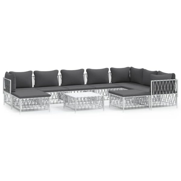 Set Salotto Da Giardino 10 Pz Con Cuscini In Acciaio Bianco - Image 2