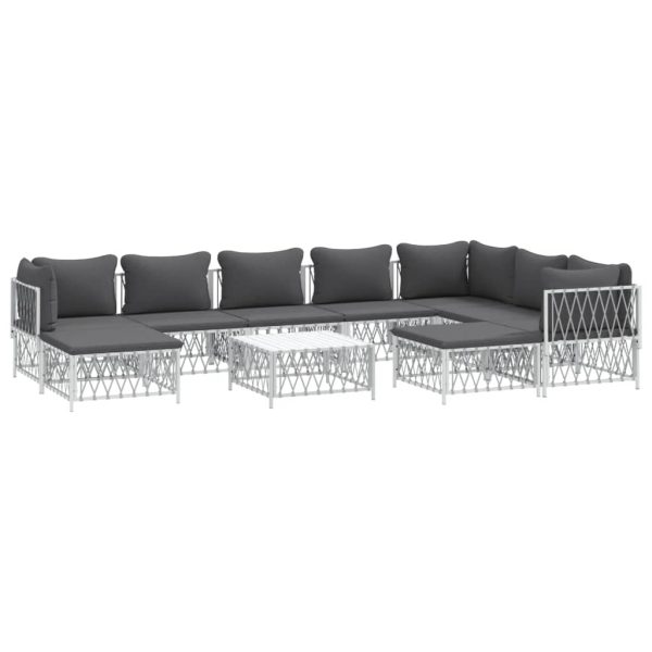 Set Salotto Da Giardino 10 Pz Con Cuscini In Acciaio Bianco - Image 3