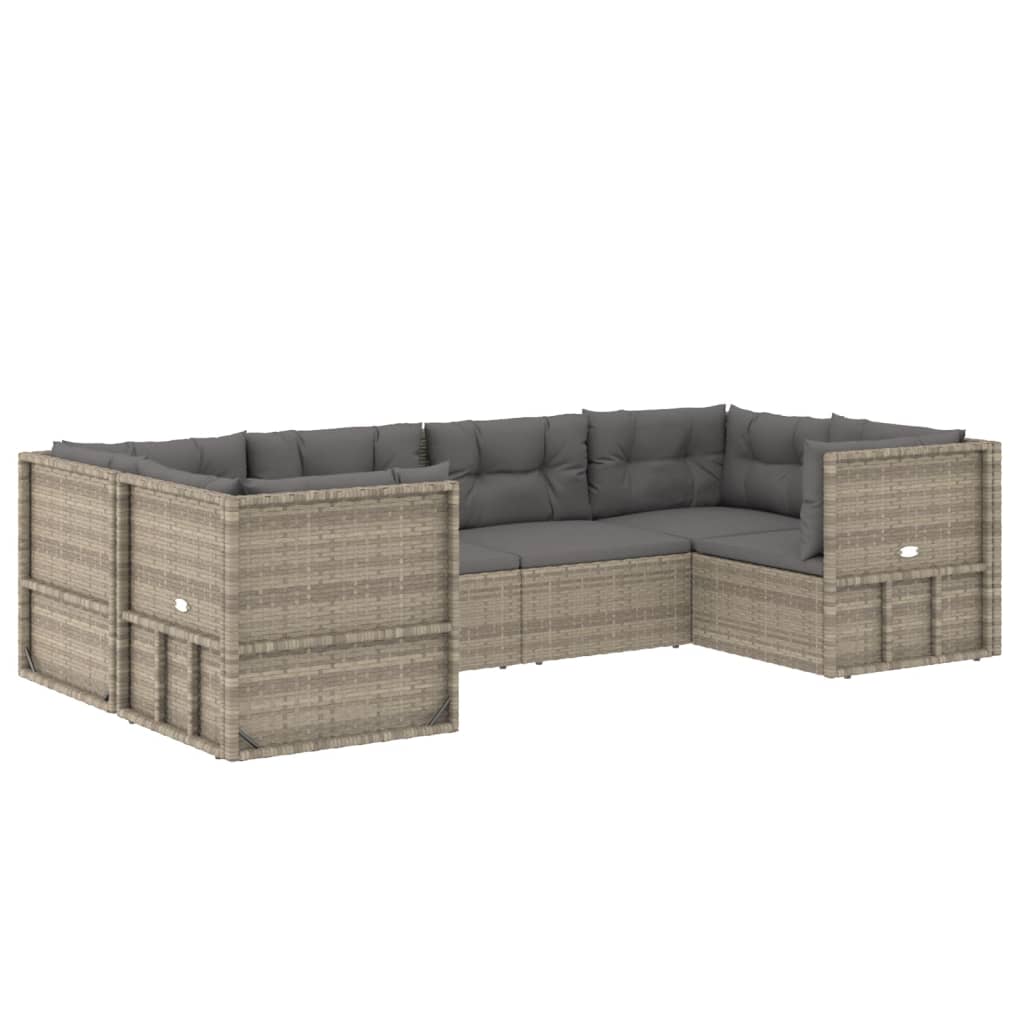 Set Divani Da Giardino 6 Pz Con Cuscini In Polyrattan Grigio - Image 3