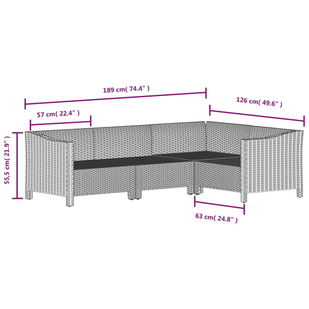 Set Divani Da Giardino 4 Pz Con Cuscini In Polyrattan Grigio - Image 6