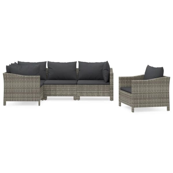 Set Divani Da Giardino 5 Pz Con Cuscini In Polyrattan Grigio - Image 2