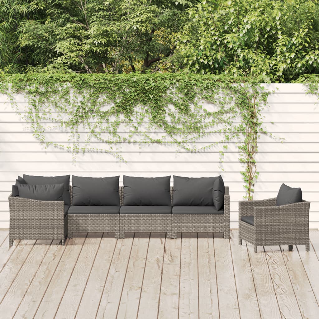 Set Divani Da Giardino 6 Pz Con Cuscini In Polyrattan Grigio
