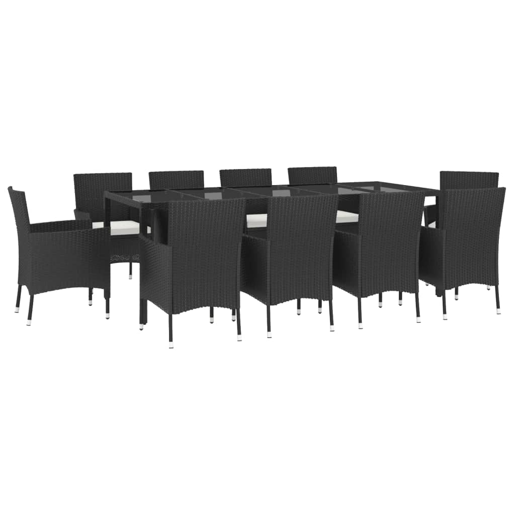 Set Da Pranzo Da Giardino 11 Pz Con Cuscini In Polyrattan Nero - Image 3