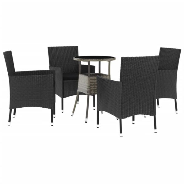 Set Bistrò Da Giardino 5 Pz Con Cuscini In Polyrattan Nero - Image 2