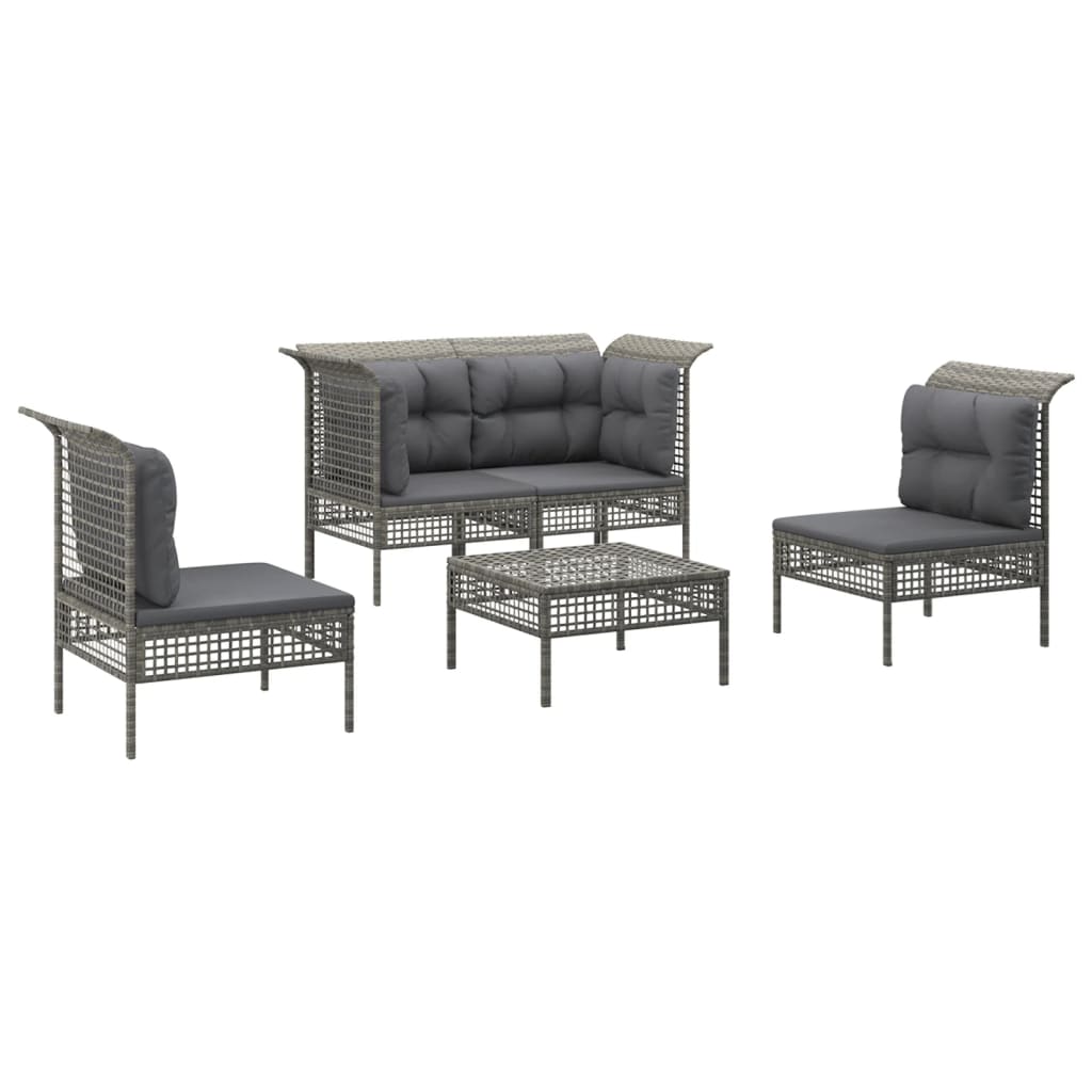 Set Divani Da Giardino 5 Pz Con Cuscini In Polyrattan Grigio - Image 3