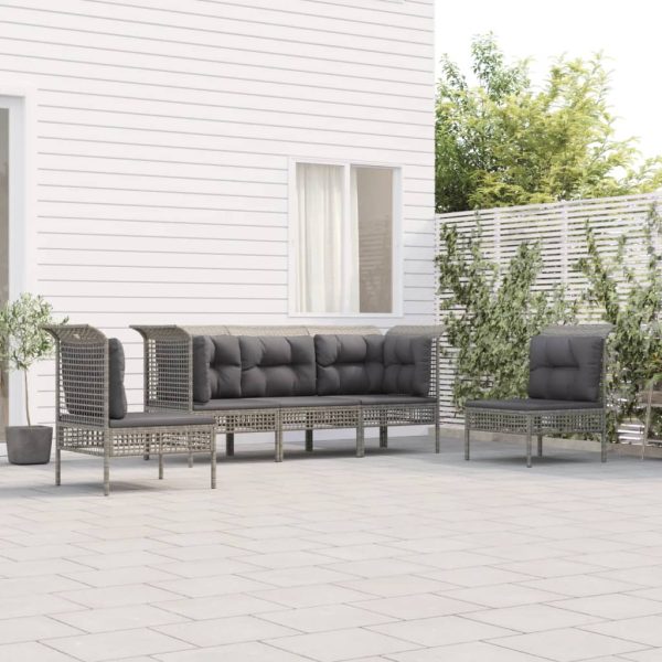 Set Divani Da Giardino 5 Pz Con Cuscini In Polyrattan Grigio