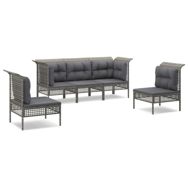 Set Divani Da Giardino 5 Pz Con Cuscini In Polyrattan Grigio - Image 2