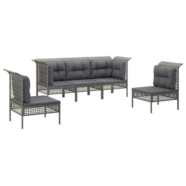 Set Divani Da Giardino 5 Pz Con Cuscini In Polyrattan Grigio - Image 3