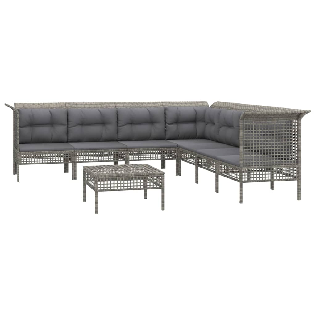 Set Divani Da Giardino 8 Pz Con Cuscini In Polyrattan Grigio - Image 3