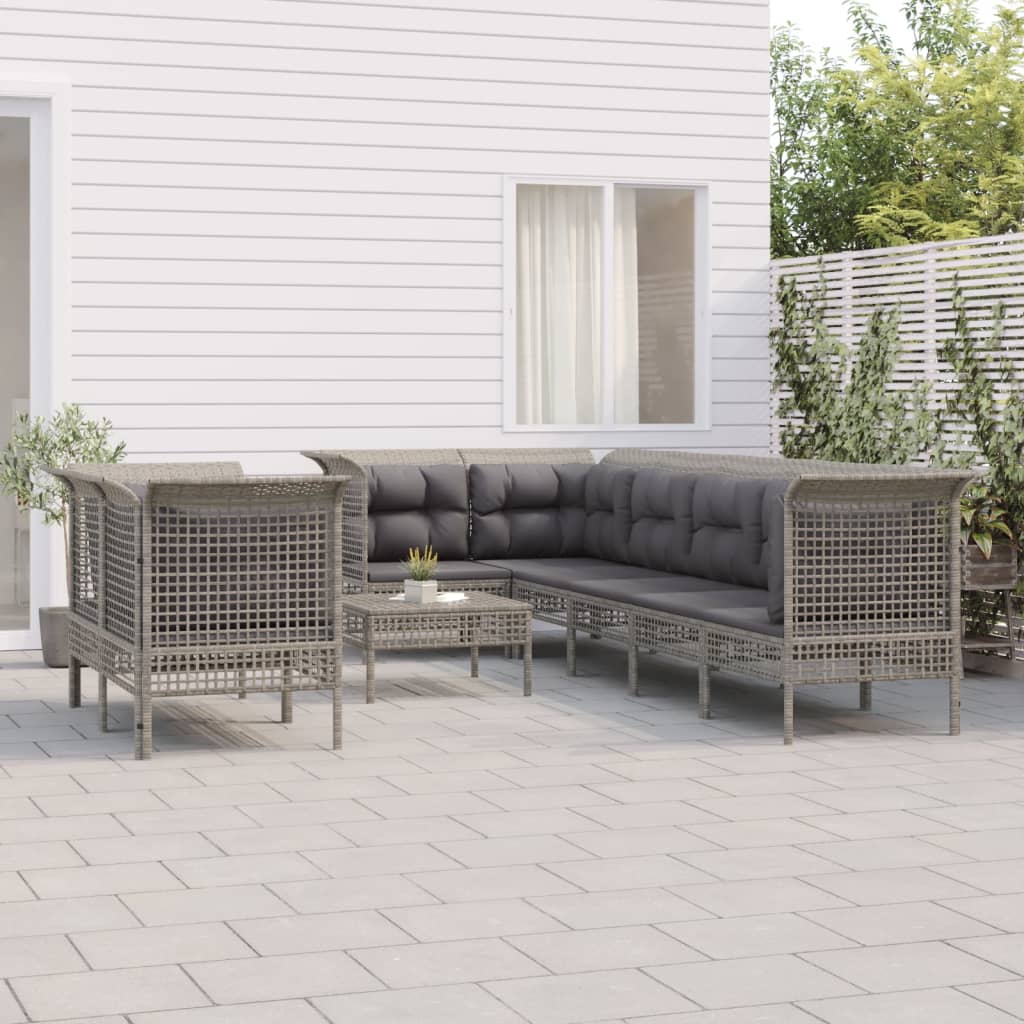 Set Divani Da Giardino 9 Pz Con Cuscini In Polyrattan Grigio