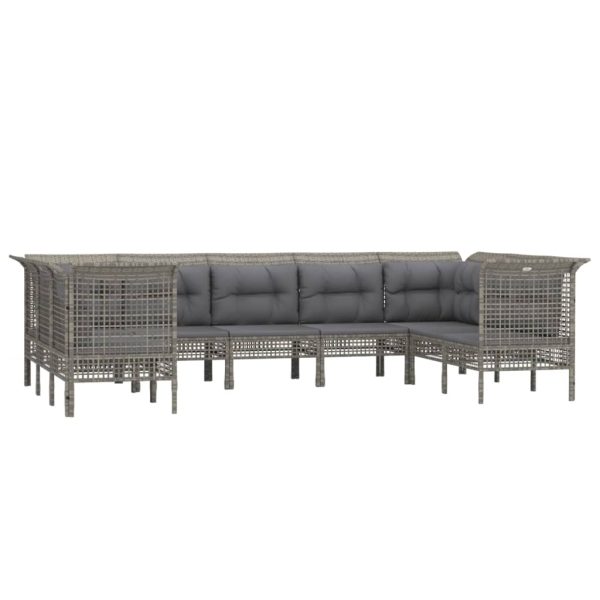 Set Divani Da Giardino 9 Pz Con Cuscini In Polyrattan Grigio - Image 3