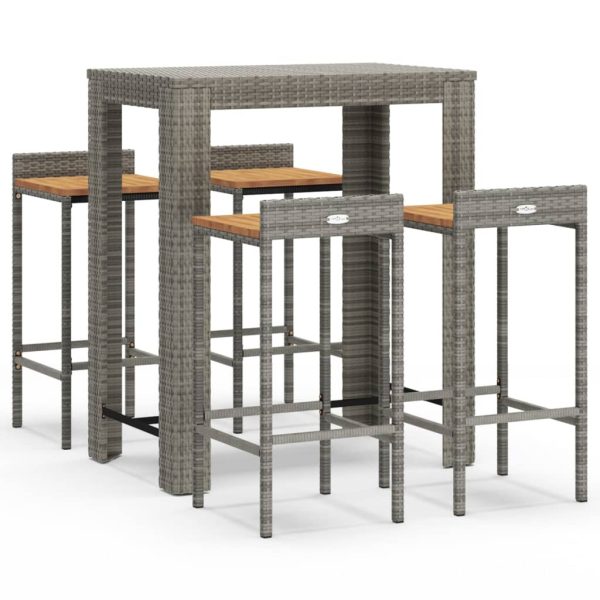 Set Bar Giardino 5pz Grigio Polyrattan E Legno Massello Acacia - Image 2