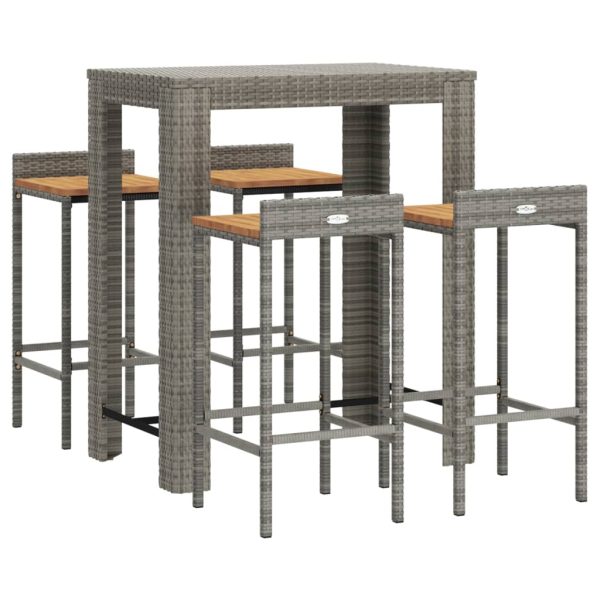 Set Bar Giardino 5pz Grigio Polyrattan E Legno Massello Acacia - Image 3
