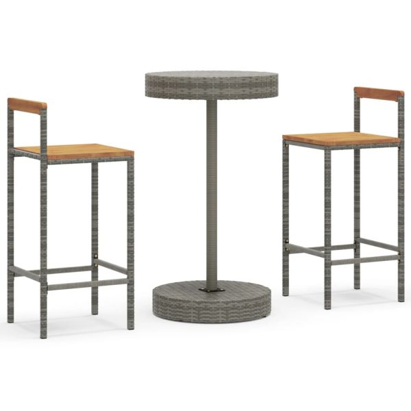 Set Bar Giardino 3pz Grigio Polyrattan E Legno Massello Acacia - Image 2