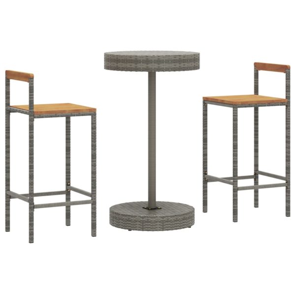 Set Bar Giardino 3pz Grigio Polyrattan E Legno Massello Acacia - Image 3