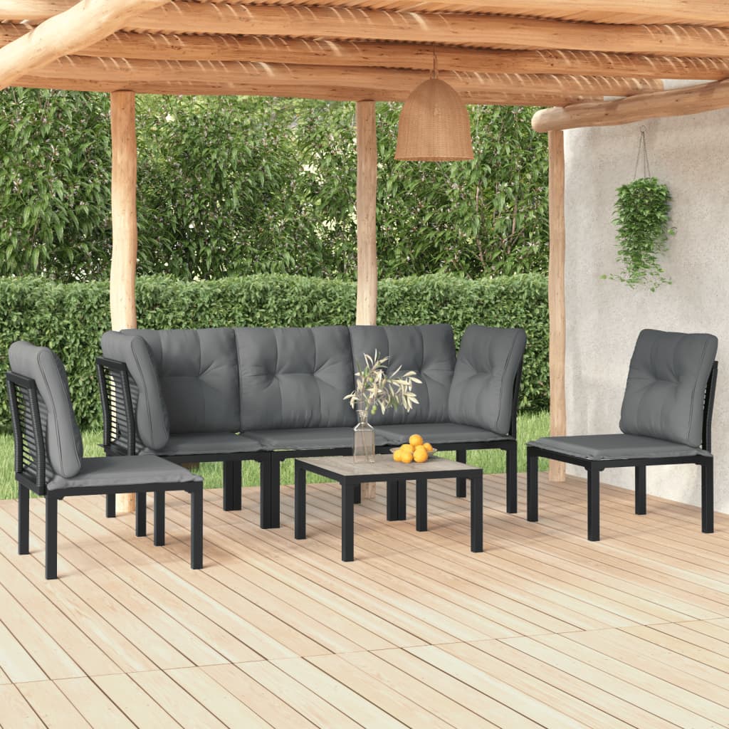 Set Salotto Da Giardino 6 Pz In Polyrattan Nero E Grigio