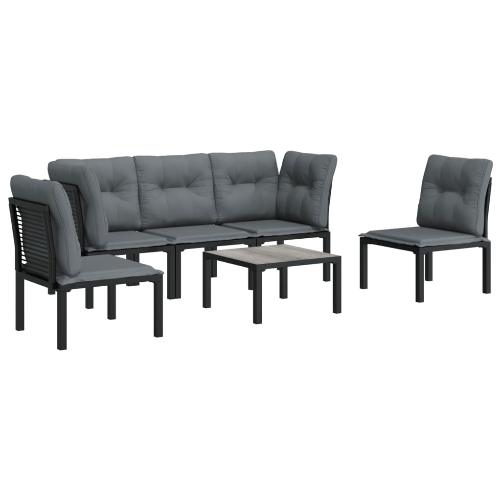 Set Salotto Da Giardino 6 Pz In Polyrattan Nero E Grigio - Image 3