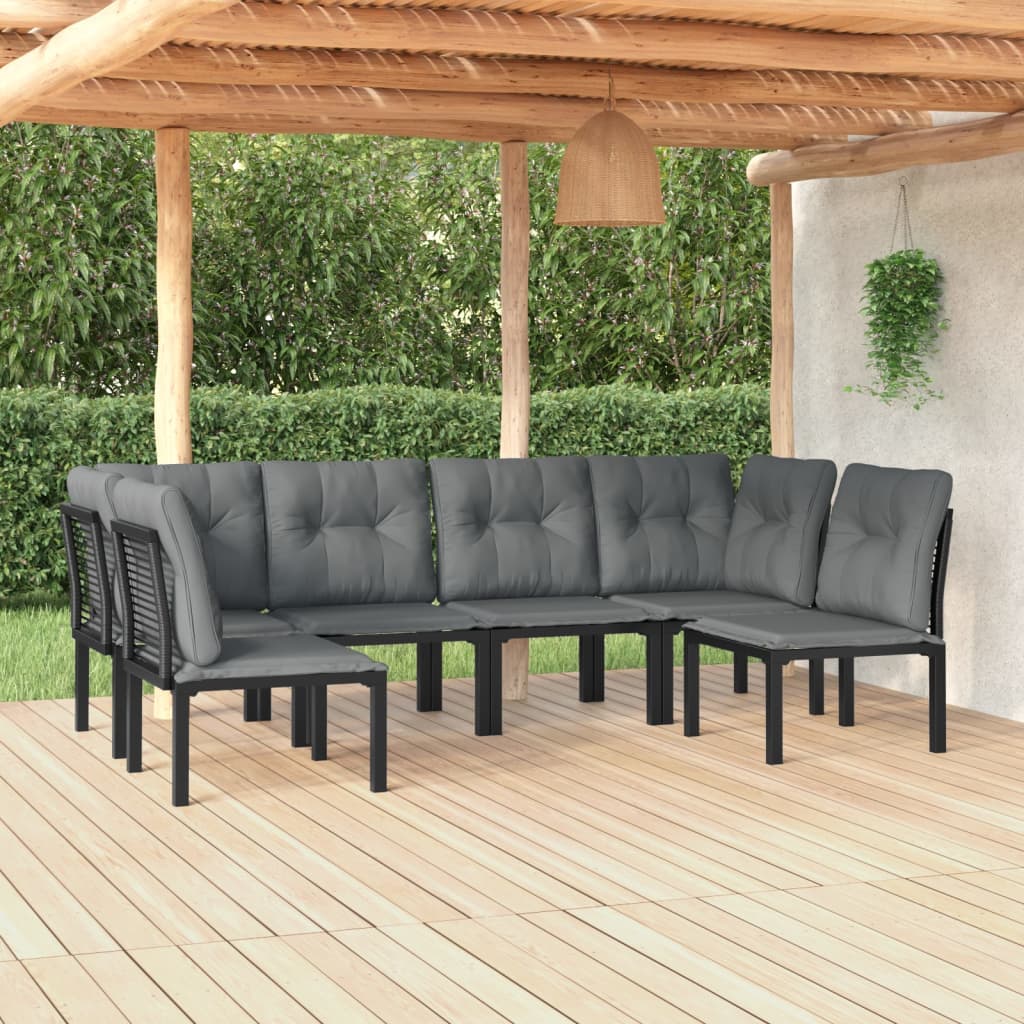 Set Salotto Da Giardino 6 Pz In Polyrattan Nero E Grigio