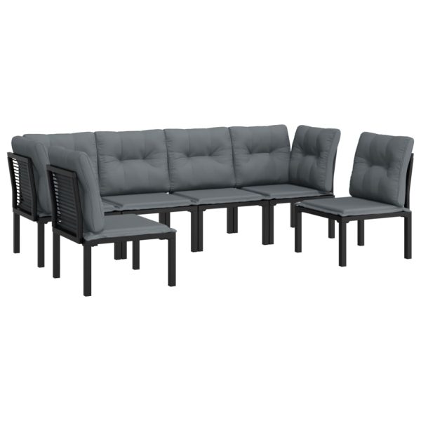 Set Salotto Da Giardino 6 Pz In Polyrattan Nero E Grigio - Image 3