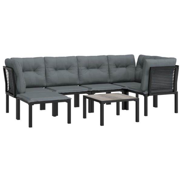 Set Salotto Da Giardino 7 Pz Nero E Grigio In Polyrattan - Image 3