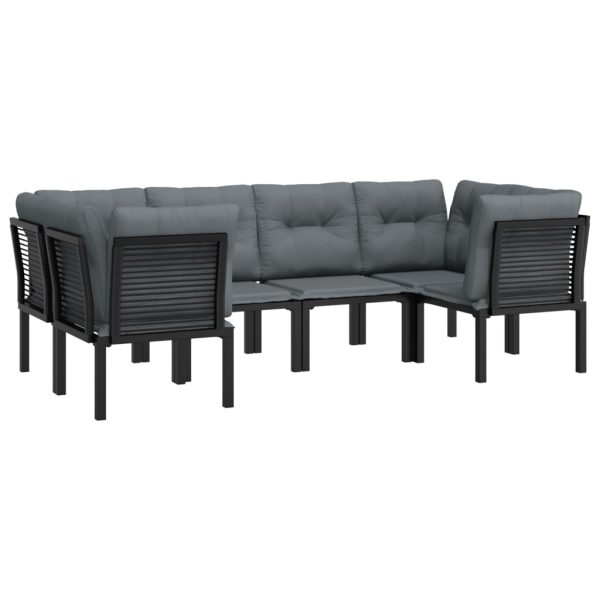 Set Salotto Da Giardino 6 Pz In Polyrattan Nero E Grigio - Image 3