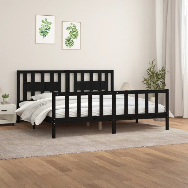 Giroletto Con Testiera Nero Legno Massello Di Pino 200x200 cm