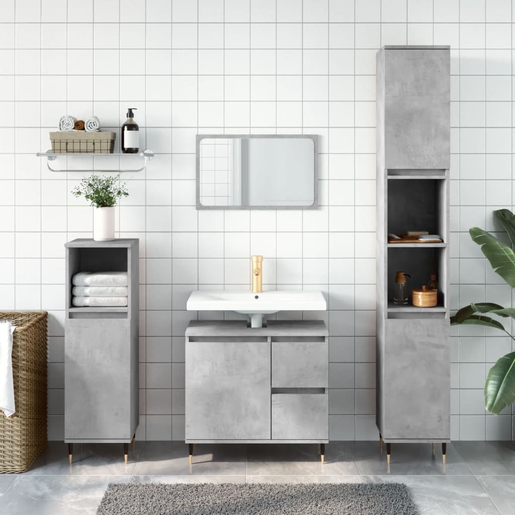 Set Mobili Da Bagno 3 Pz Grigio Cemento In Legno Multistrato