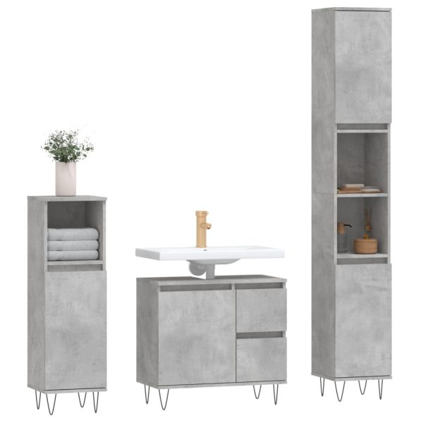 Set Mobili Da Bagno 3 Pz Grigio Cemento In Legno Multistrato - Image 3
