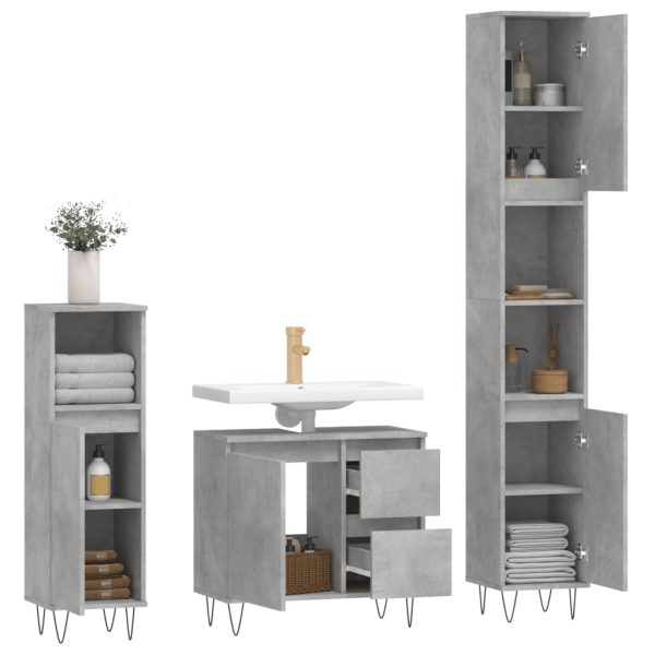Set Mobili Da Bagno 3 Pz Grigio Cemento In Legno Multistrato - Image 4
