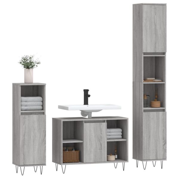 Set Mobili Da Bagno 3 Pz Grigio Sonoma In Legno Multistrato - Image 3
