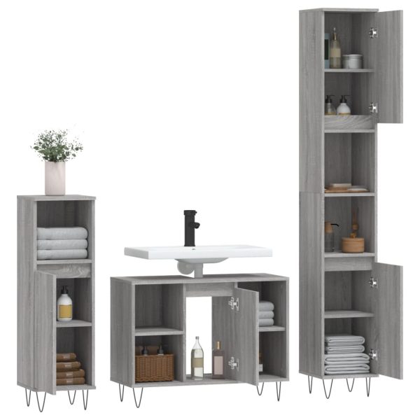 Set Mobili Da Bagno 3 Pz Grigio Sonoma In Legno Multistrato - Image 4