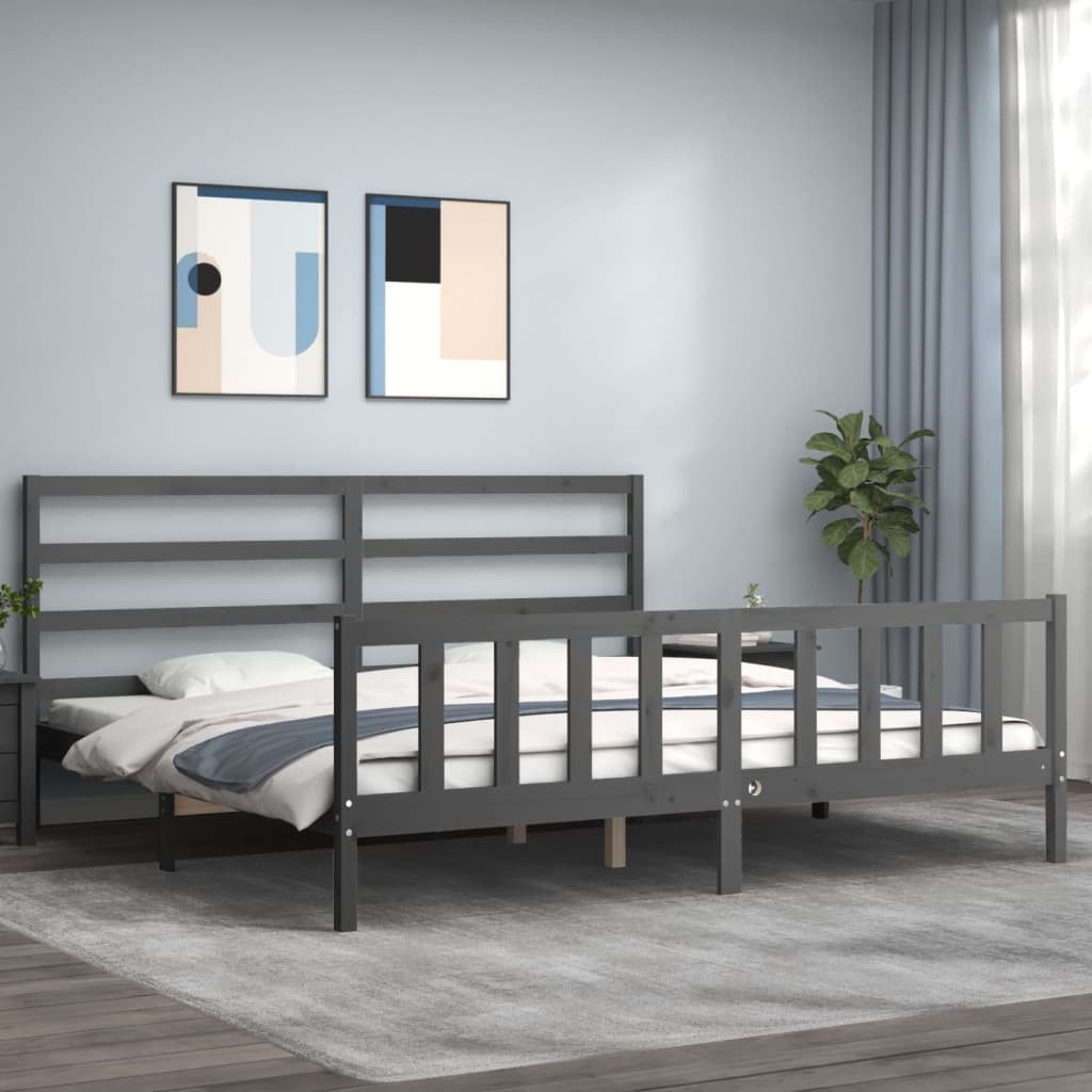 Giroletto Con Testiera Grigio 200x200 Cm In Legno Massello
