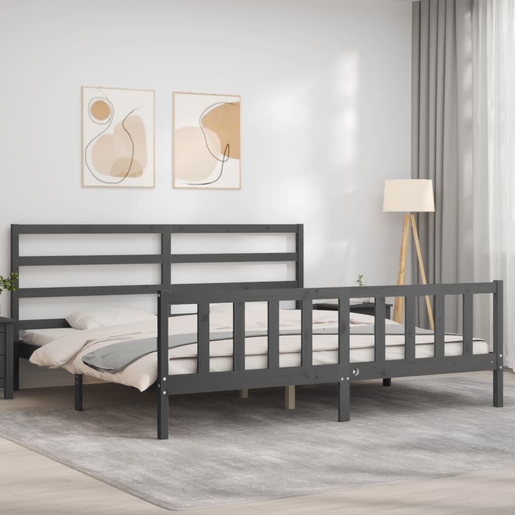 Giroletto Con Testiera Grigio 200x200 Cm In Legno Massello - Image 4