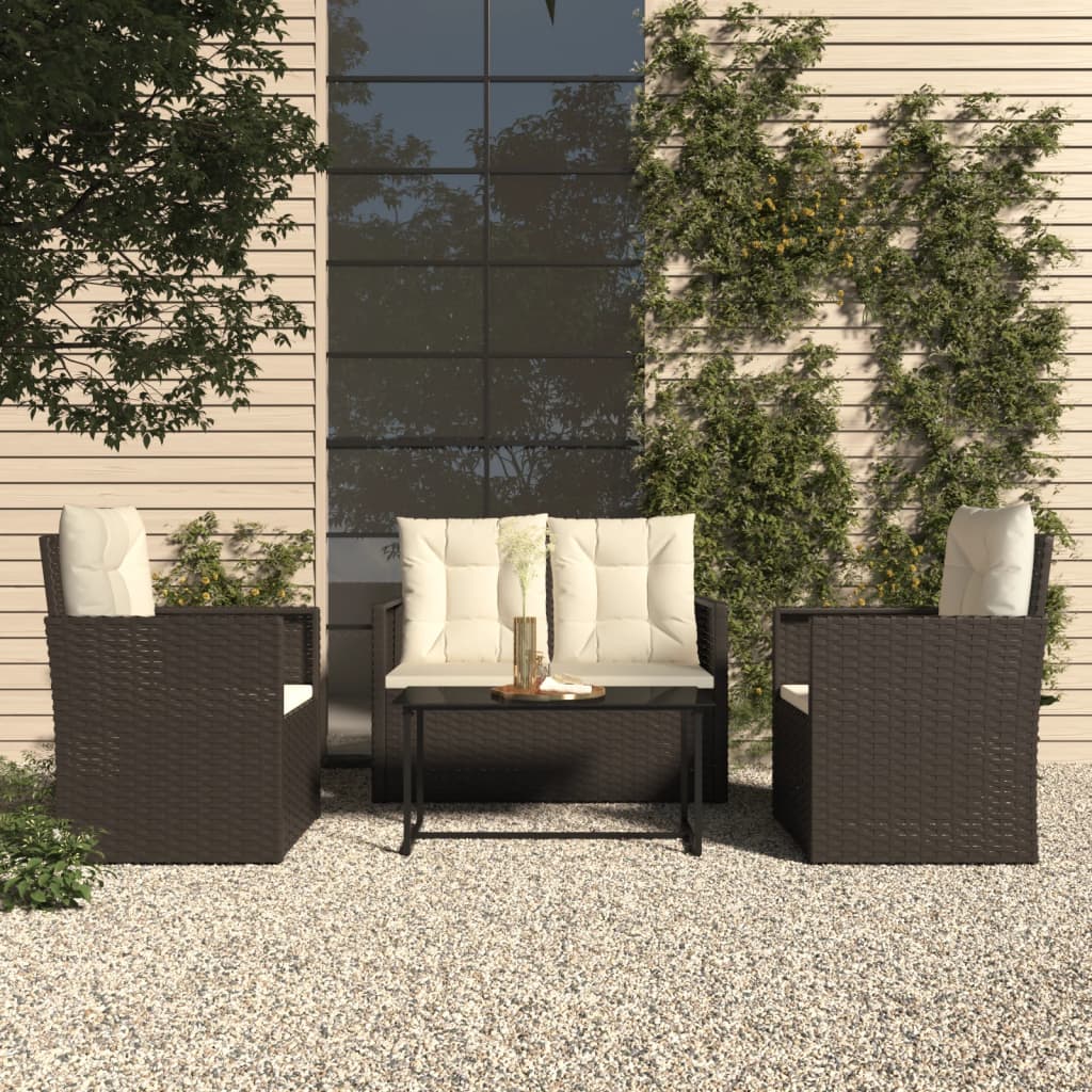 Set Salotto Da Esterno 4 Pz Con Cuscini In Polyrattan Nero