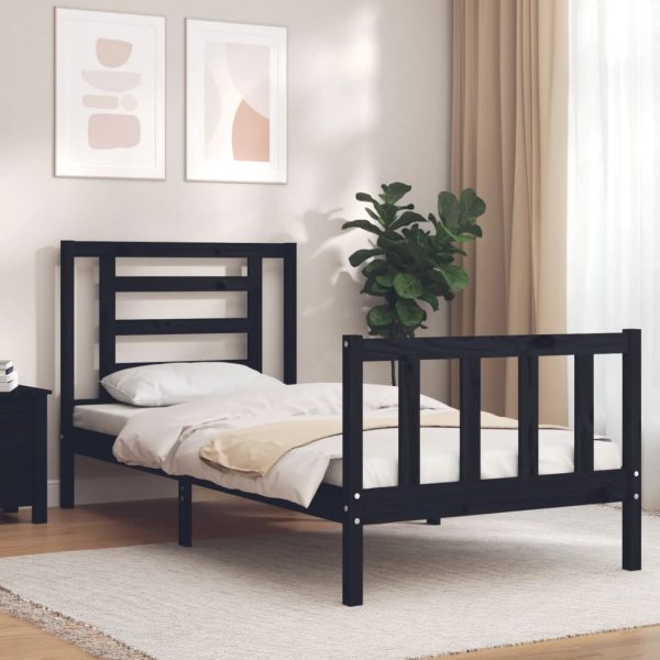 Giroletto Con Testiera Nero Single In Legno Massello
