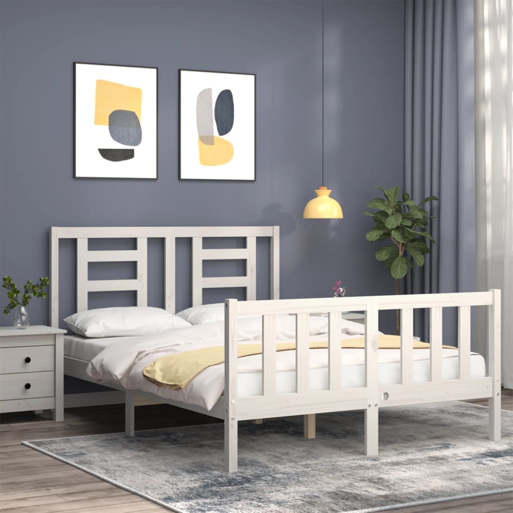 Letto Senza Materasso Bianco 140x190 Cm Legno Massello Di Pino - Image 3