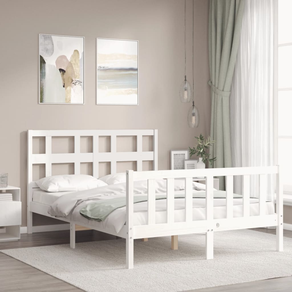 Letto Senza Materasso Bianco 140x190 Cm Legno Massello Di Pino - Image 3