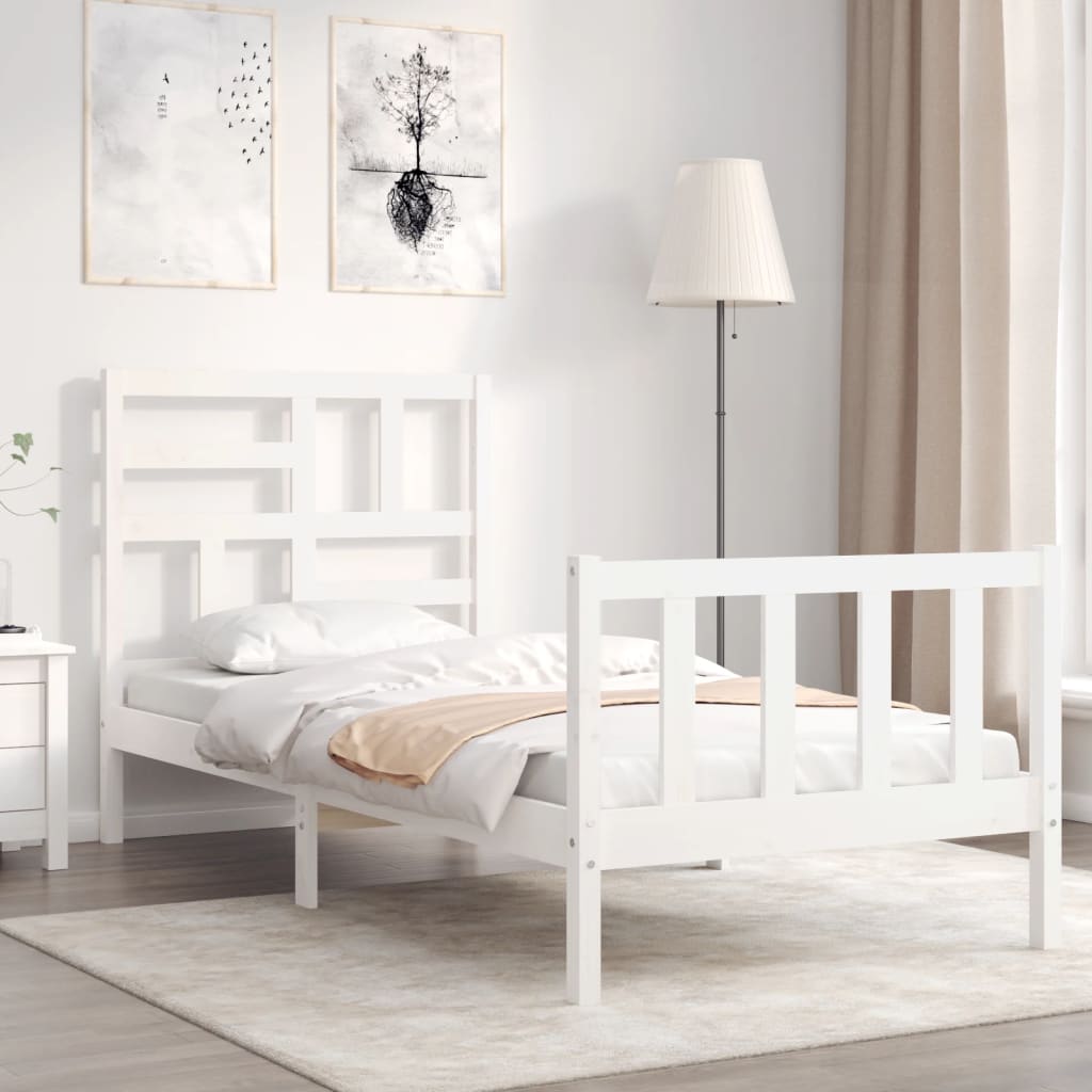 Giroletto Con Testiera Bianco Single In Legno Massello