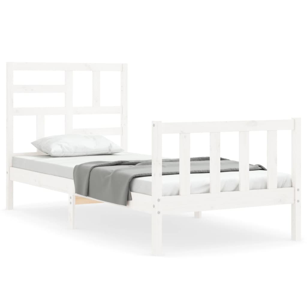 Giroletto Con Testiera Bianco Single In Legno Massello - Image 2