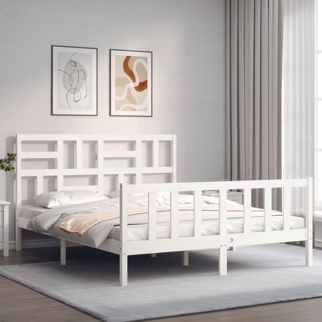 Giroletto Con Testiera Bianco King Size In Legno Massello