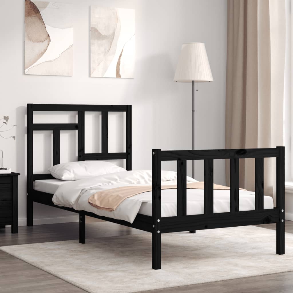 Giroletto Con Testiera Nero Single In Legno Massello
