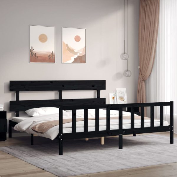 Giroletto Con Testiera Nero 200x200 Cm In Legno Massello