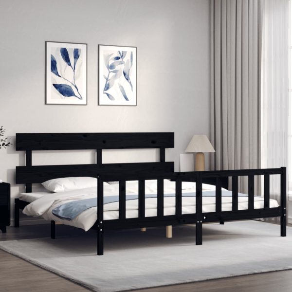 Giroletto Con Testiera Nero 200x200 Cm In Legno Massello - Image 3