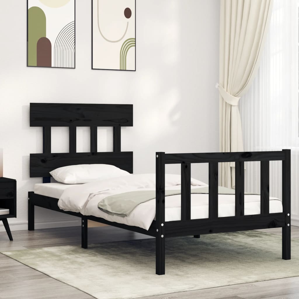 Giroletto Con Testiera Nero Small Single In Legno Massello