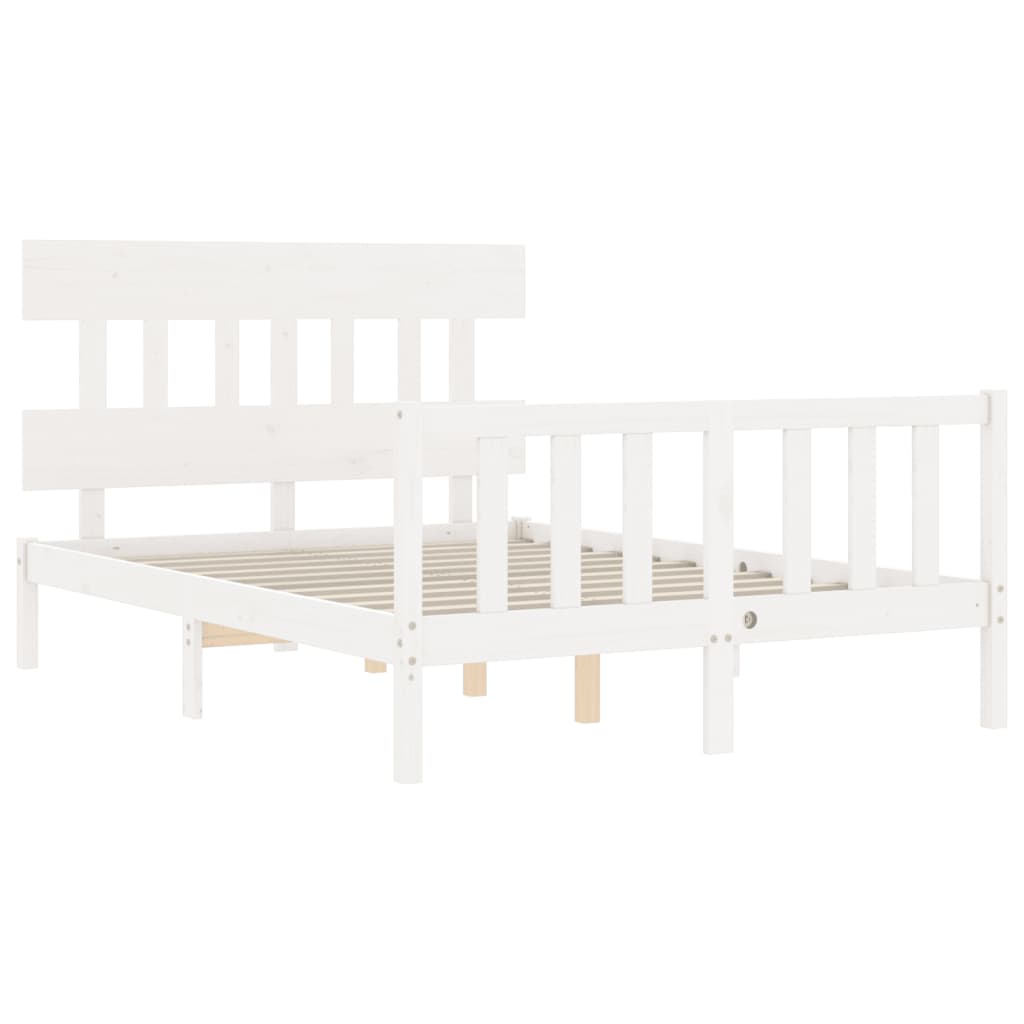 Letto Senza Materasso Bianco 140x190 Cm Legno Massello Di Pino - Image 5