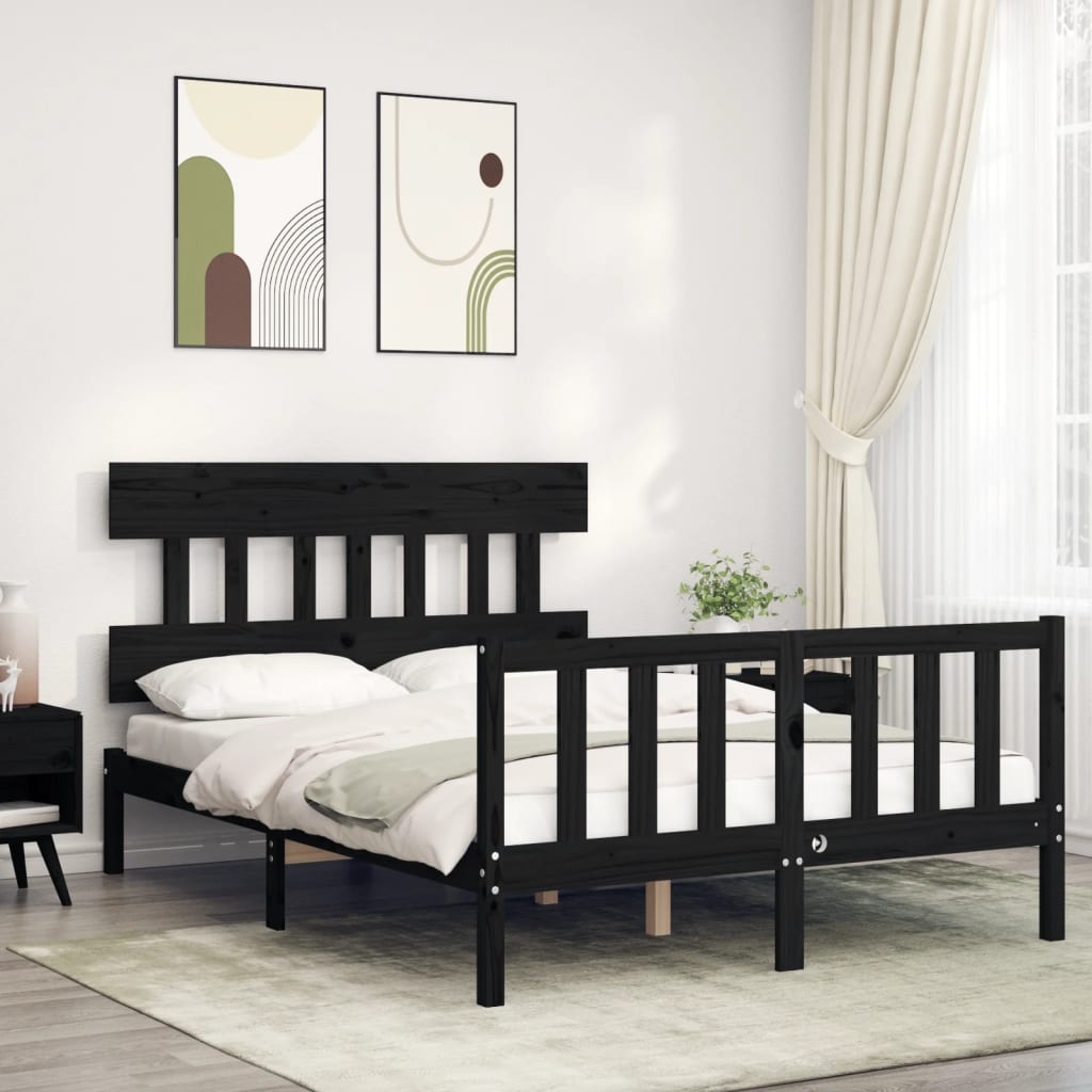 Giroletto Con Testiera Nero 140x190 Cm In Legno Massello