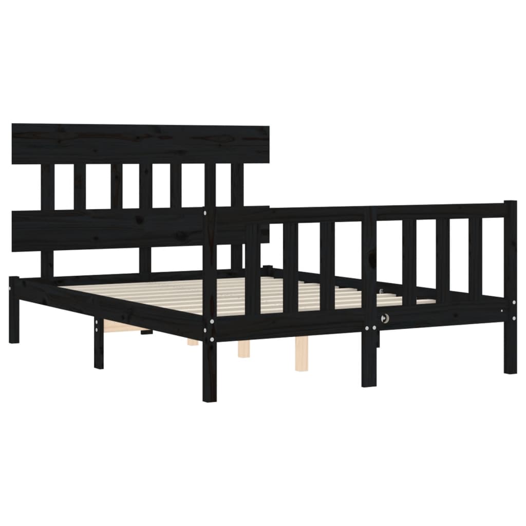 Giroletto Con Testiera Nero 140x190 Cm In Legno Massello - Image 5