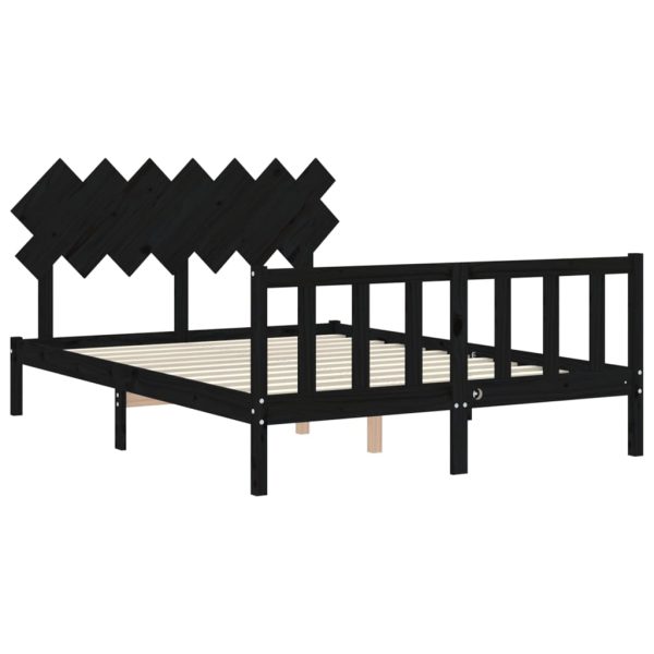 Giroletto Con Testiera Nero 140x190 Cm In Legno Massello - Image 5