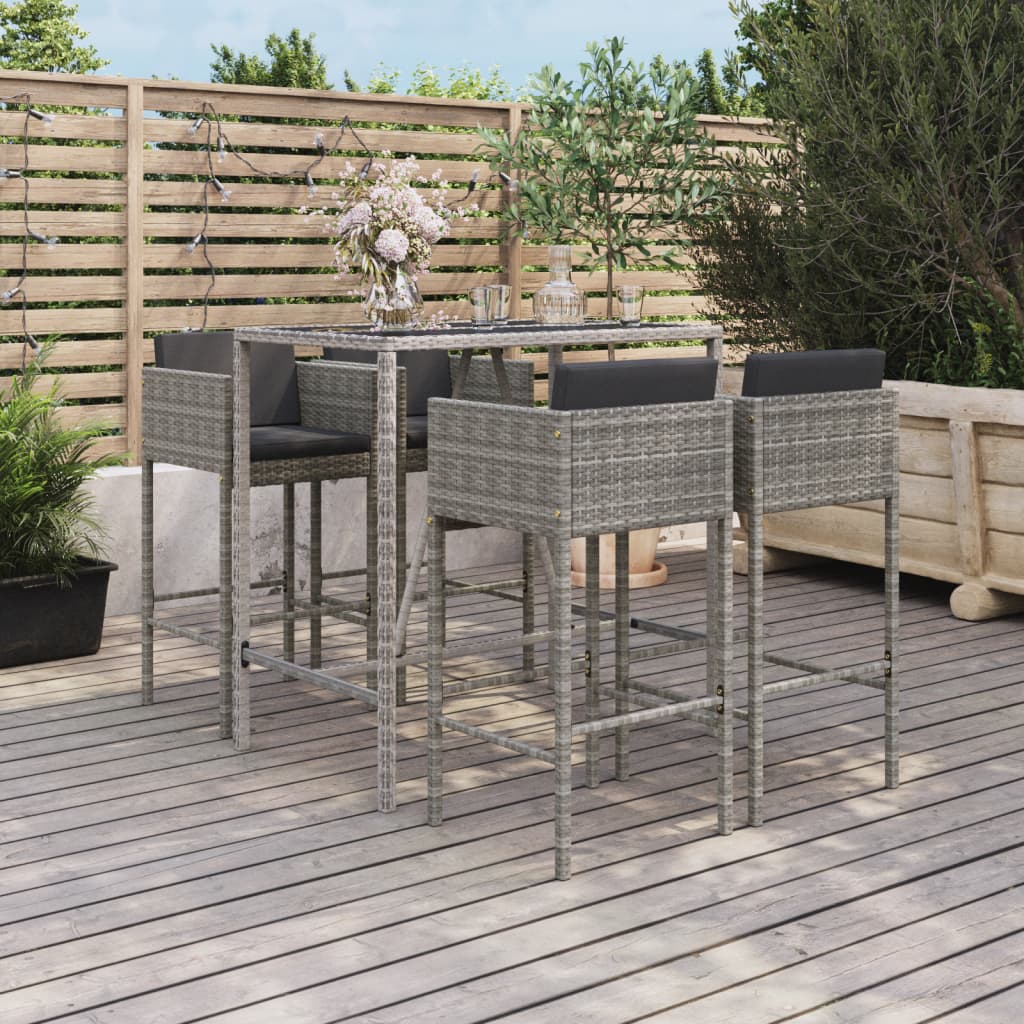 Set Bar Da Giardino 5 Pz Con Cuscini In Polyrattan Grigio